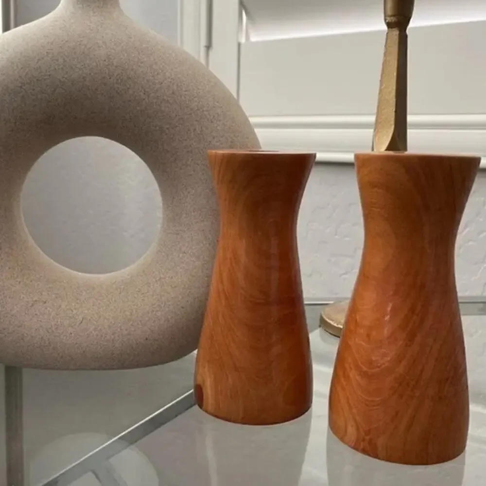 2 Vintage Wooden Cozy Candlestick Holders